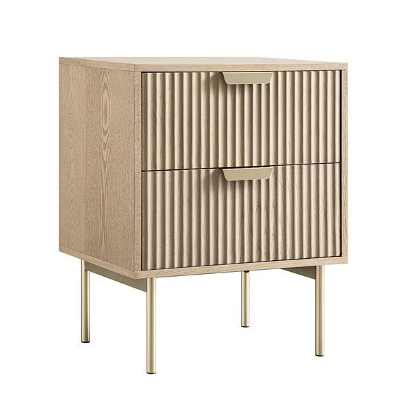 Richmond Ridged 2 Drawer Bedside Table, Light Ash