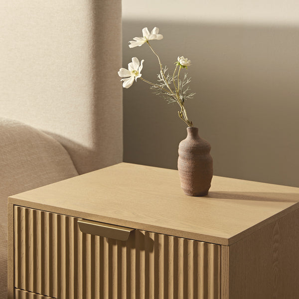 Richmond Ridged 2 Drawer Bedside Table, Light Ash