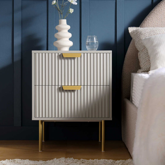 Richmond Ridged 2 Drawer Bedside Table, Matte Taupe