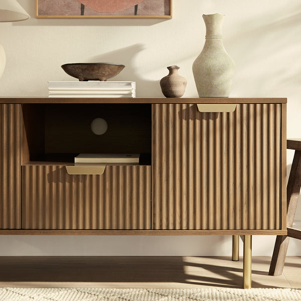 Richmond Ridged 120cm Wide TV Media Unit, Dark Ash - daals