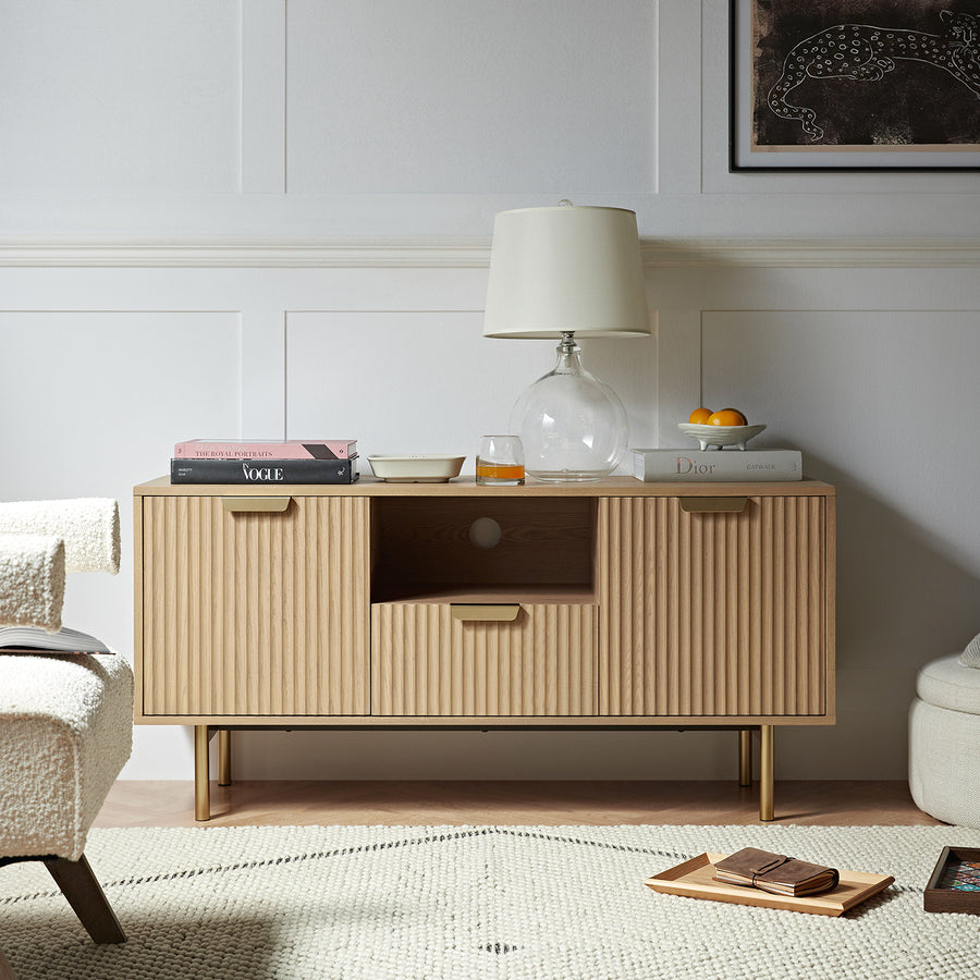 Richmond Ridged 120cm Wide TV Media Unit, Light Ash