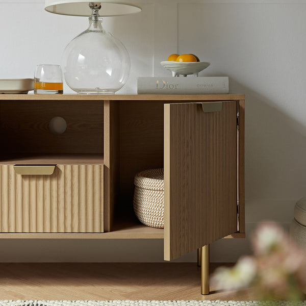 Richmond Ridged 120cm Wide TV Media Unit, Light Ash