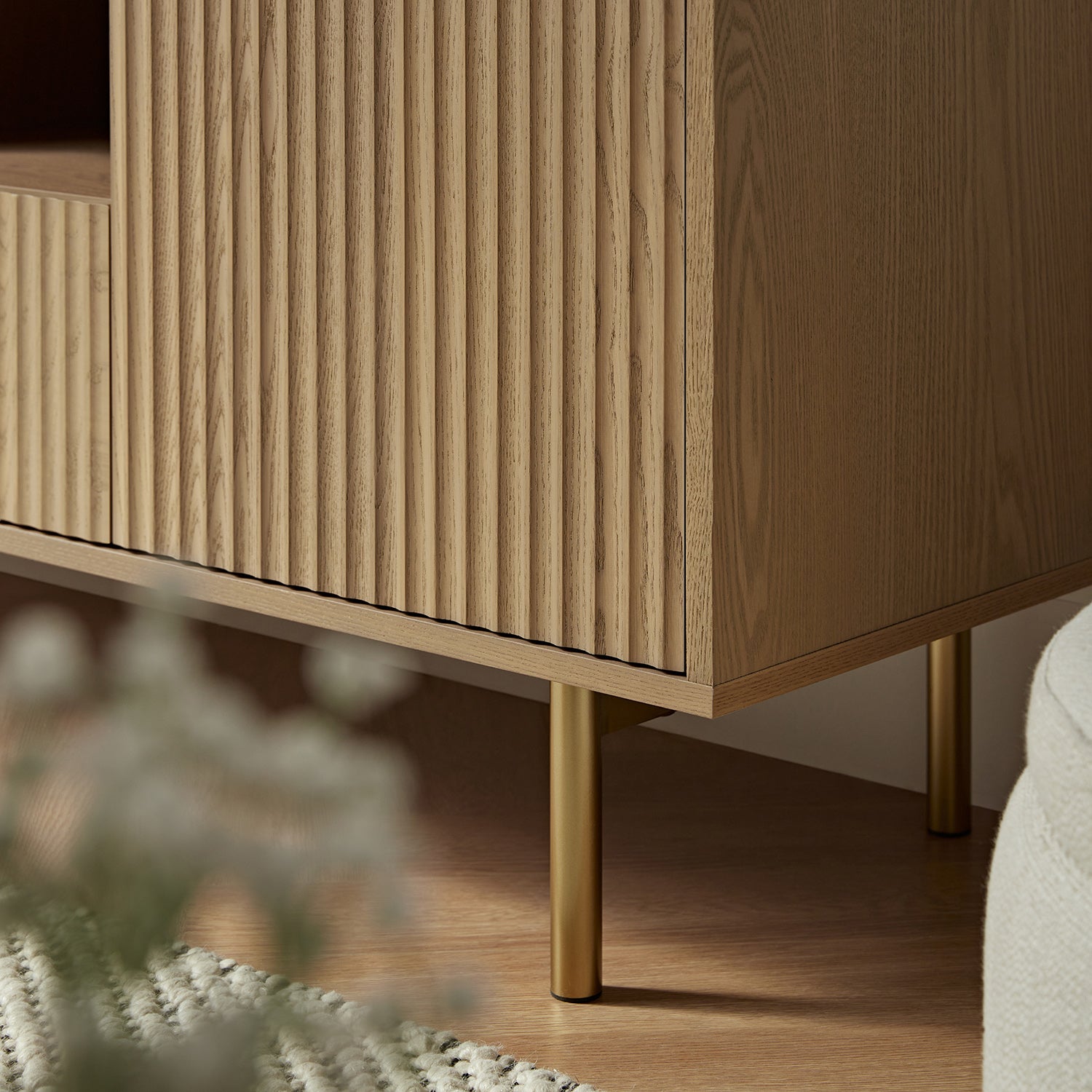 Richmond Ridged 120cm Wide TV Media Unit, Light Ash