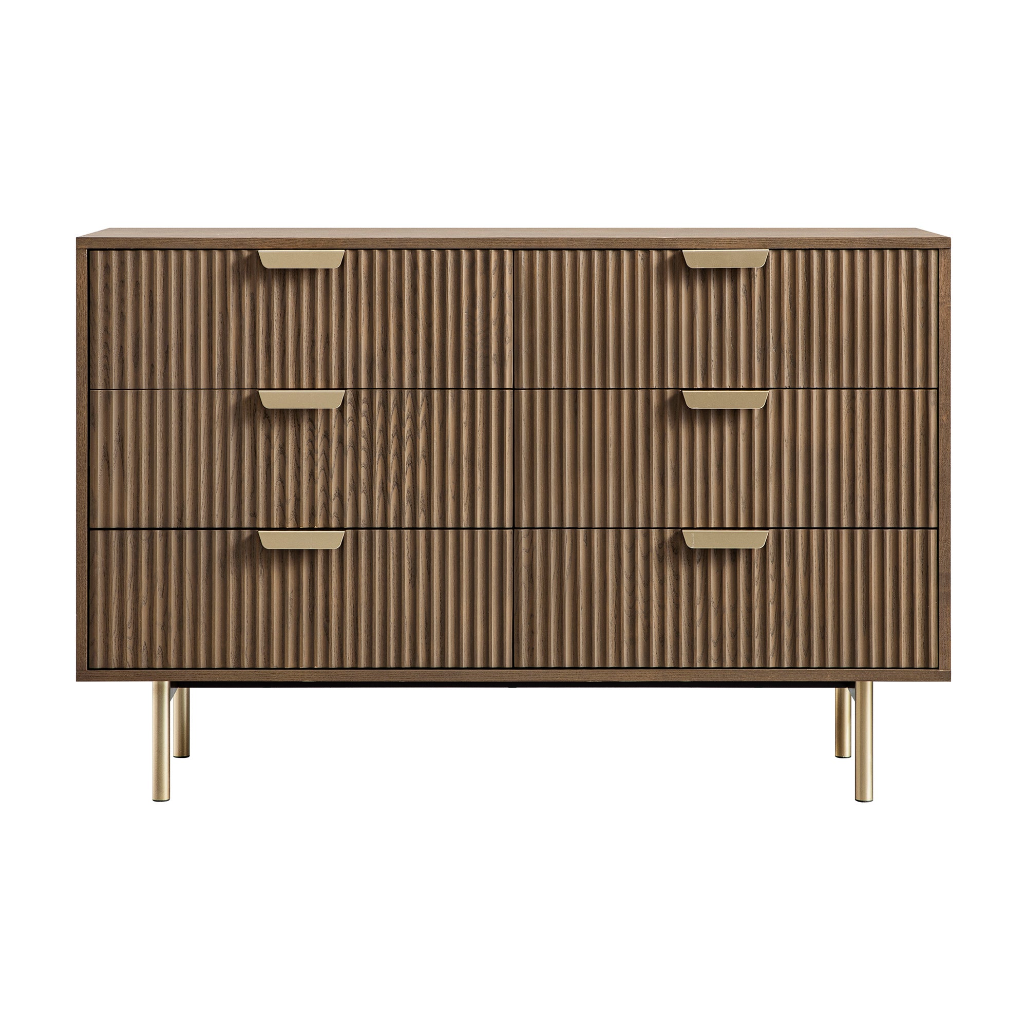 Richmond Ridged Wide Chest of 6 Drawers, Dark Ash | daals