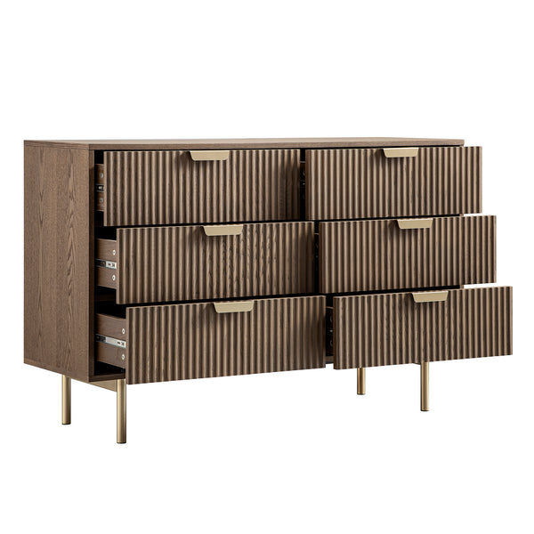 Richmond Ridged Wide Chest of 6 Drawers, Dark Ash