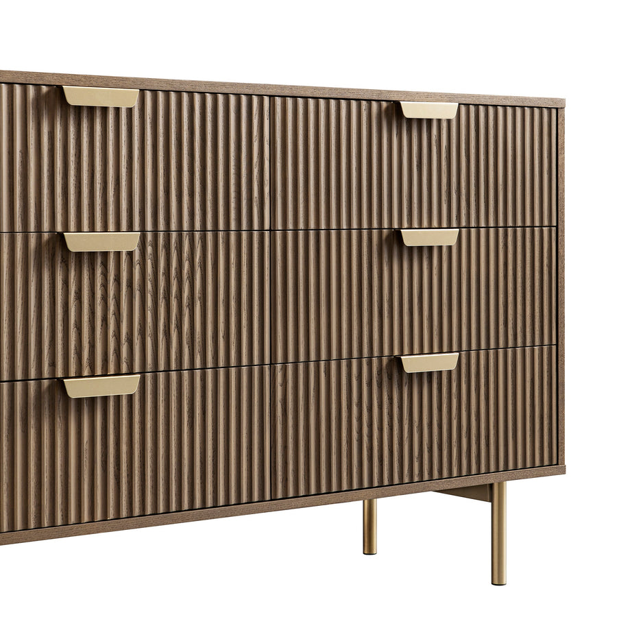 Richmond Ridged Wide Chest of 6 Drawers, Dark Ash
