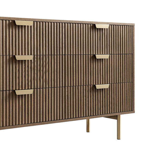 Richmond Ridged Wide Chest of 6 Drawers, Dark Ash