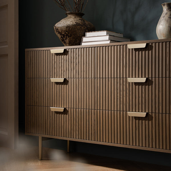 Richmond Ridged Wide Chest of 6 Drawers, Dark Ash