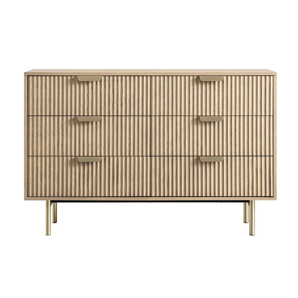 Richmond Ridged Wide Chest of 6 Drawers, Light Ash