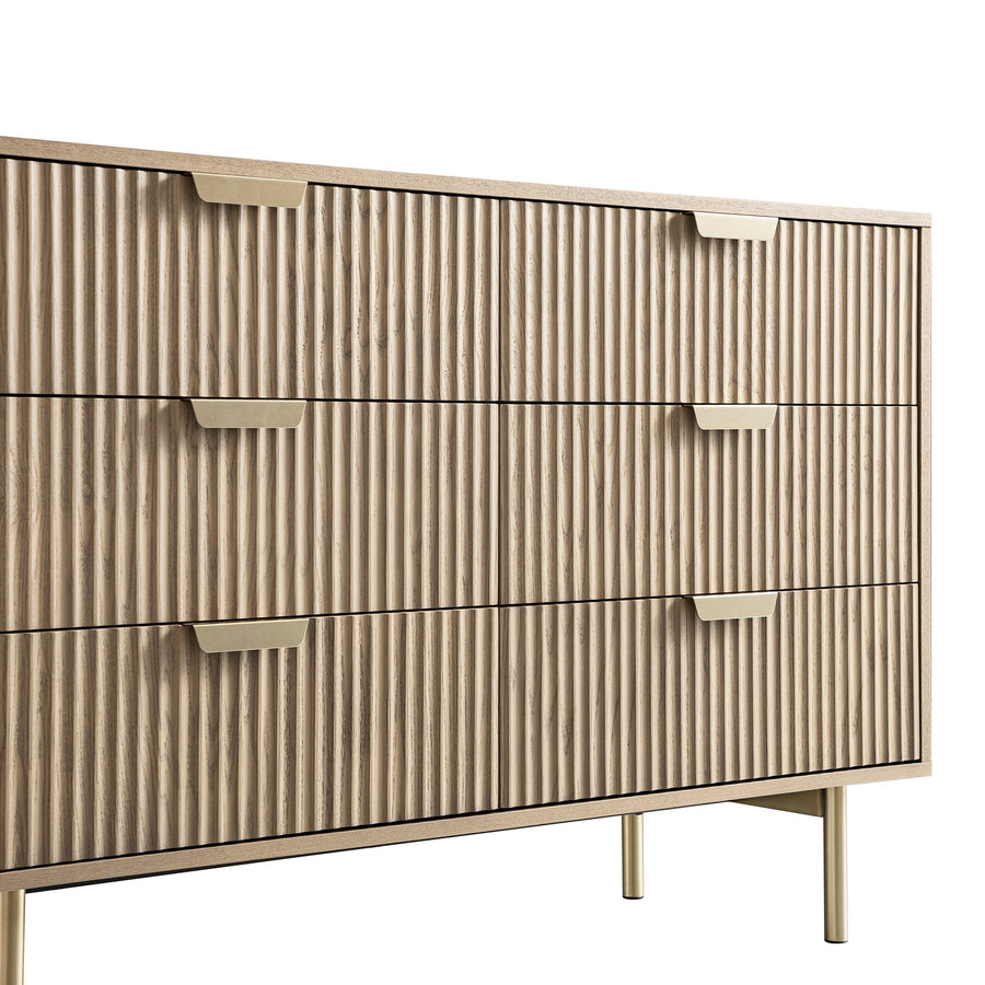 Richmond Ridged Wide Chest of 6 Drawers, Light Ash