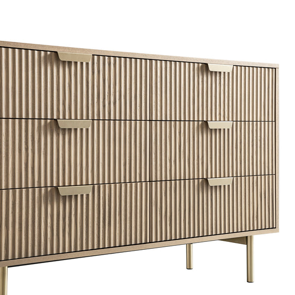 Richmond Ridged Wide Chest of 6 Drawers, Light Ash