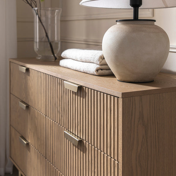 Richmond Ridged Wide Chest of 6 Drawers, Light Ash
