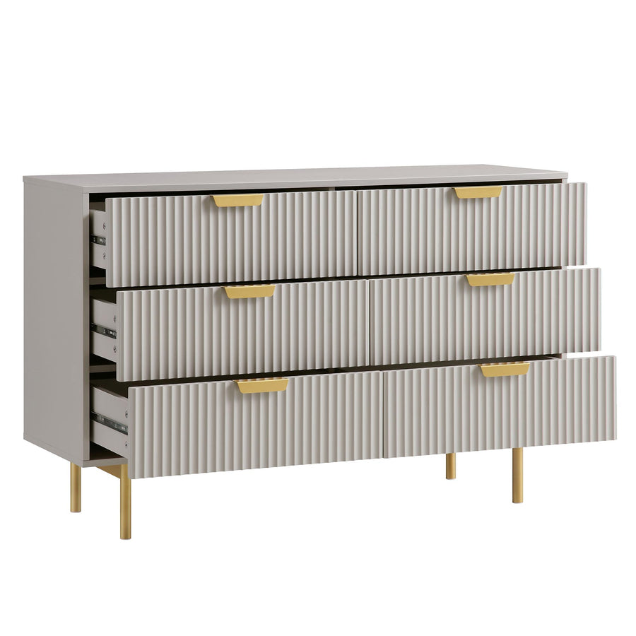 Richmond Ridged Wide Chest of 6 Drawers, Matte Taupe