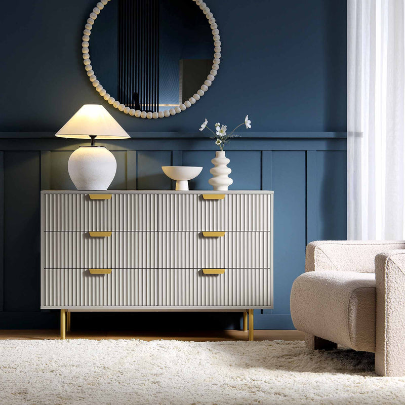 Richmond Ridged Wide Chest of 6 Drawers, Matte Taupe - daals