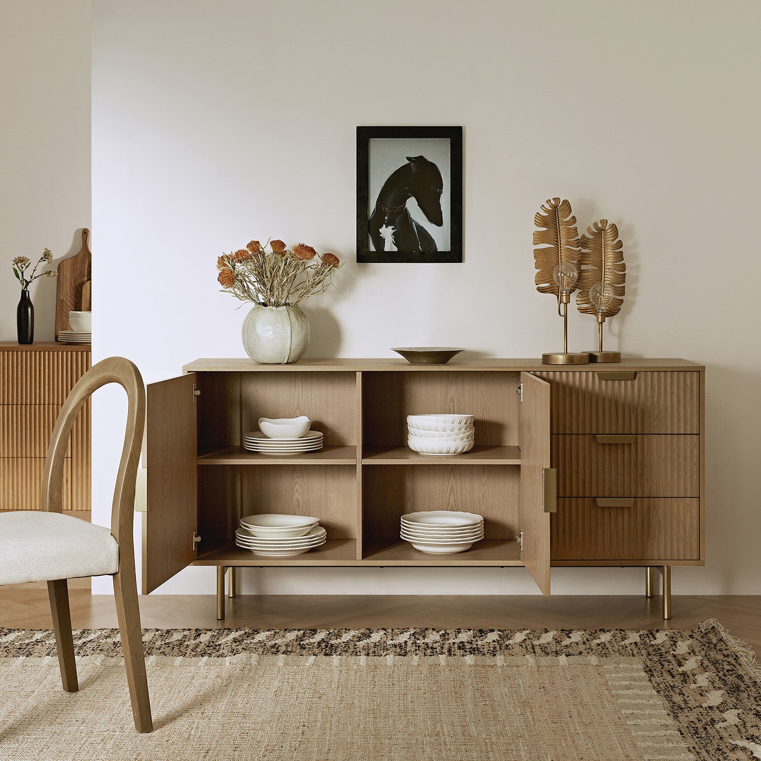 Richmond Ridged Large Sideboard, Light Ash