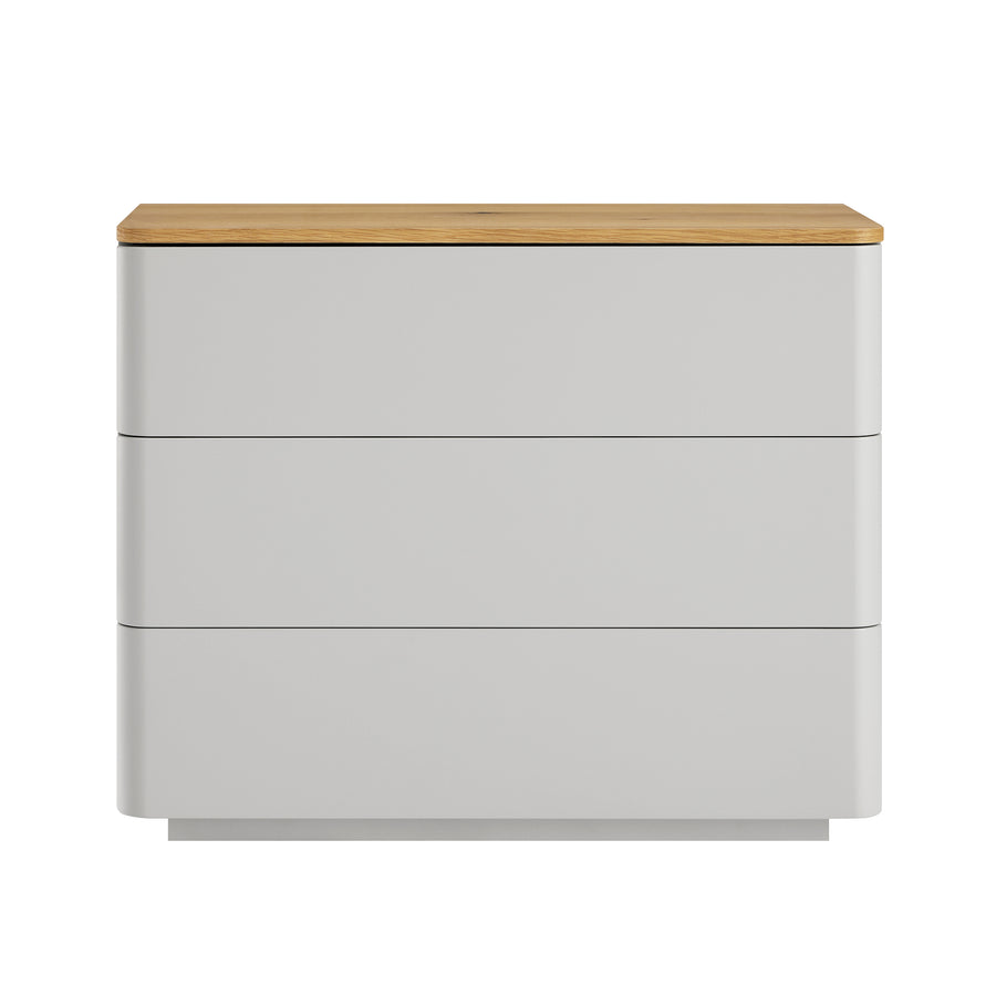 Agnes Curved Edge Chest of 3 Drawers, Dove Grey with Oak Top