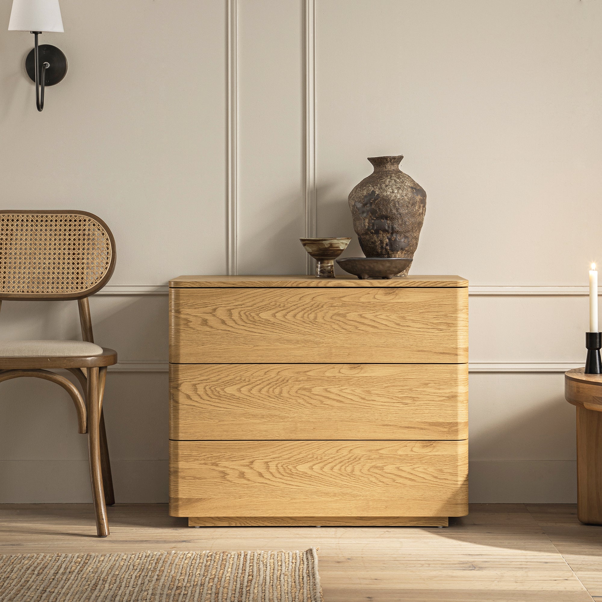 Drawer Rounded Esge Agnes Curved Edge Chest of 3 Drawers, Natural | daals