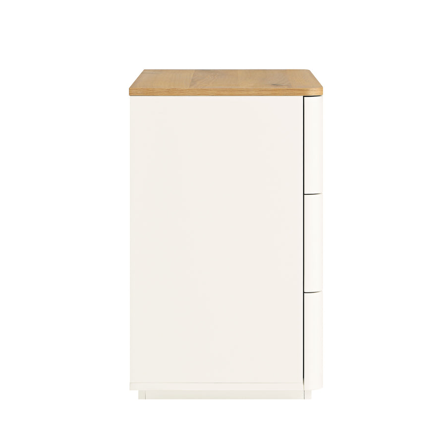 Agnes Curved Edge Chest of 3 Drawers, Off White with Oak Top