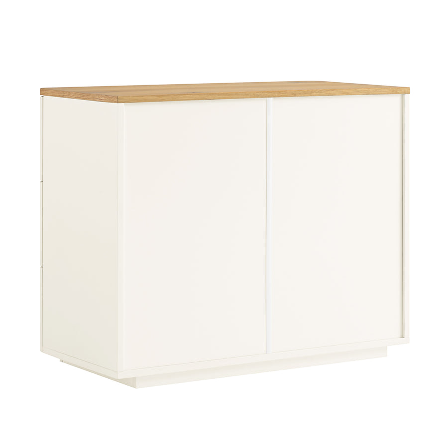 Agnes Curved Edge Chest of 3 Drawers, Off White with Oak Top
