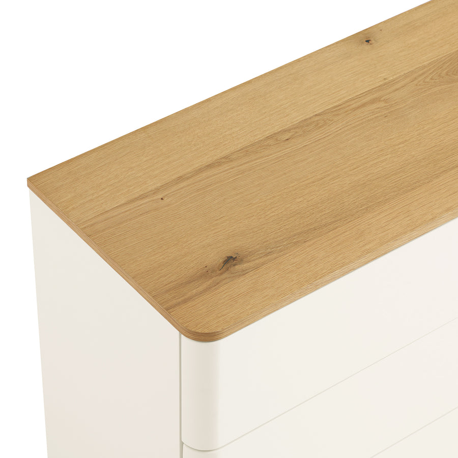 Agnes Curved Edge Chest of 3 Drawers, Off White with Oak Top
