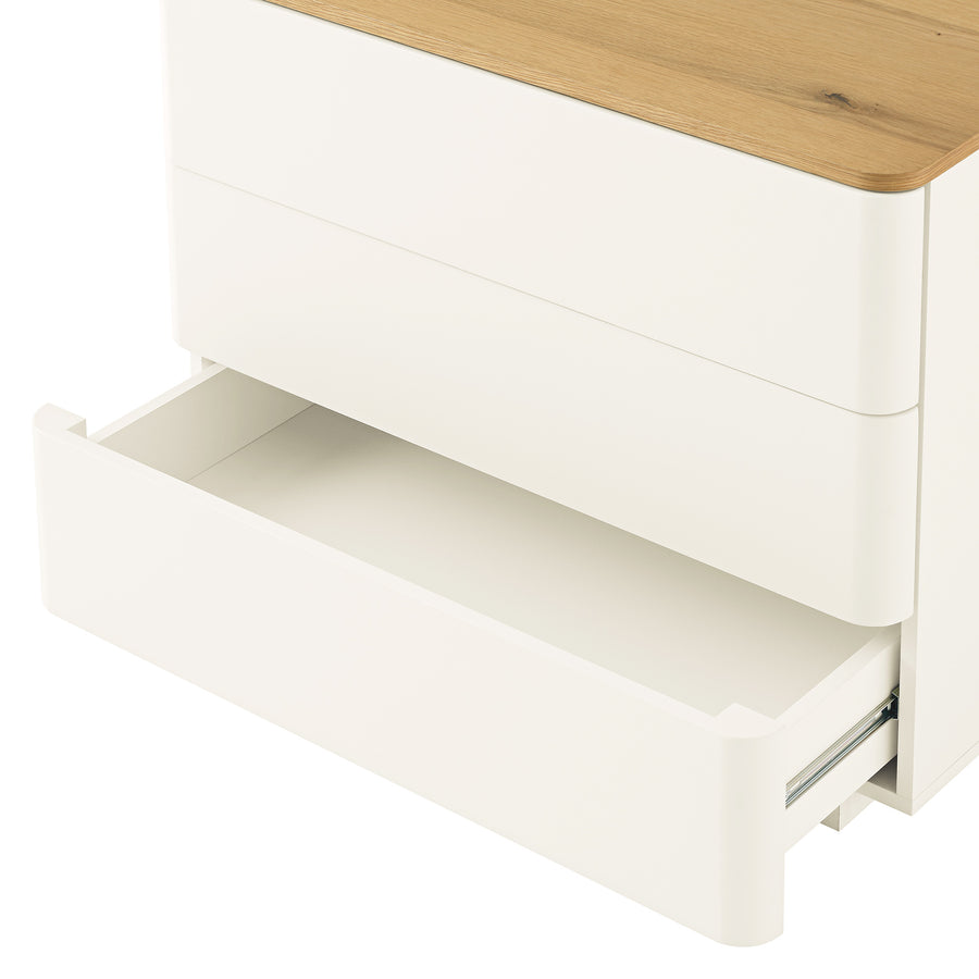 Agnes Curved Edge Chest of 3 Drawers, Off White with Oak Top