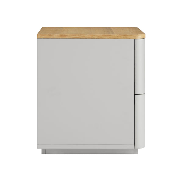 Agnes Curved Edge 2 Drawer Bedside Table, Dove Grey with Oak Top