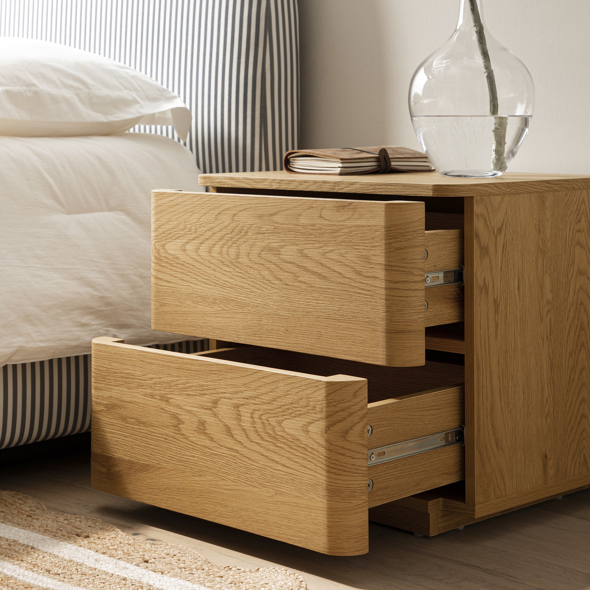 Trable Drawer Agnes Curved Edge 2 Drawer Bedside Table, Natural | daals