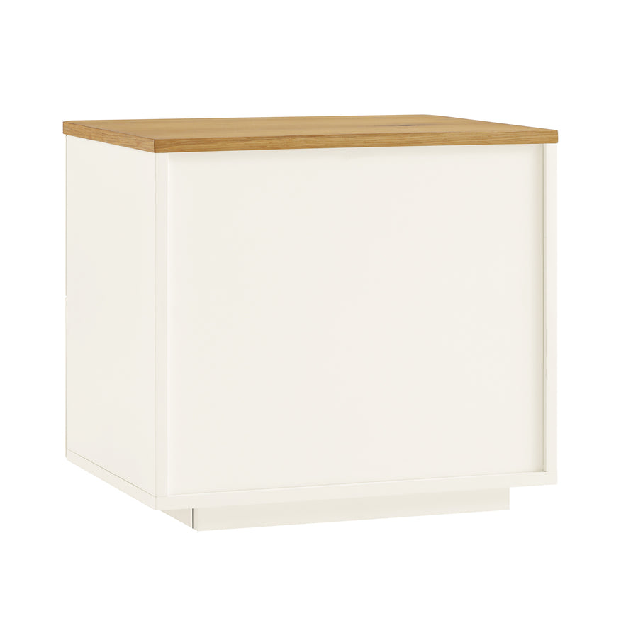 Agnes Curved Edge 2 Drawer Bedside Table, Off White with Oak Top