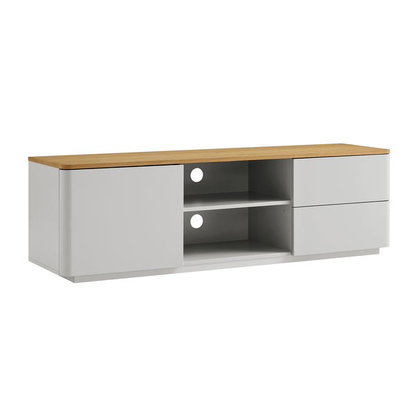 Agnes Curved Edge 150cm Wide TV Unit, Dove Grey with Oak Top