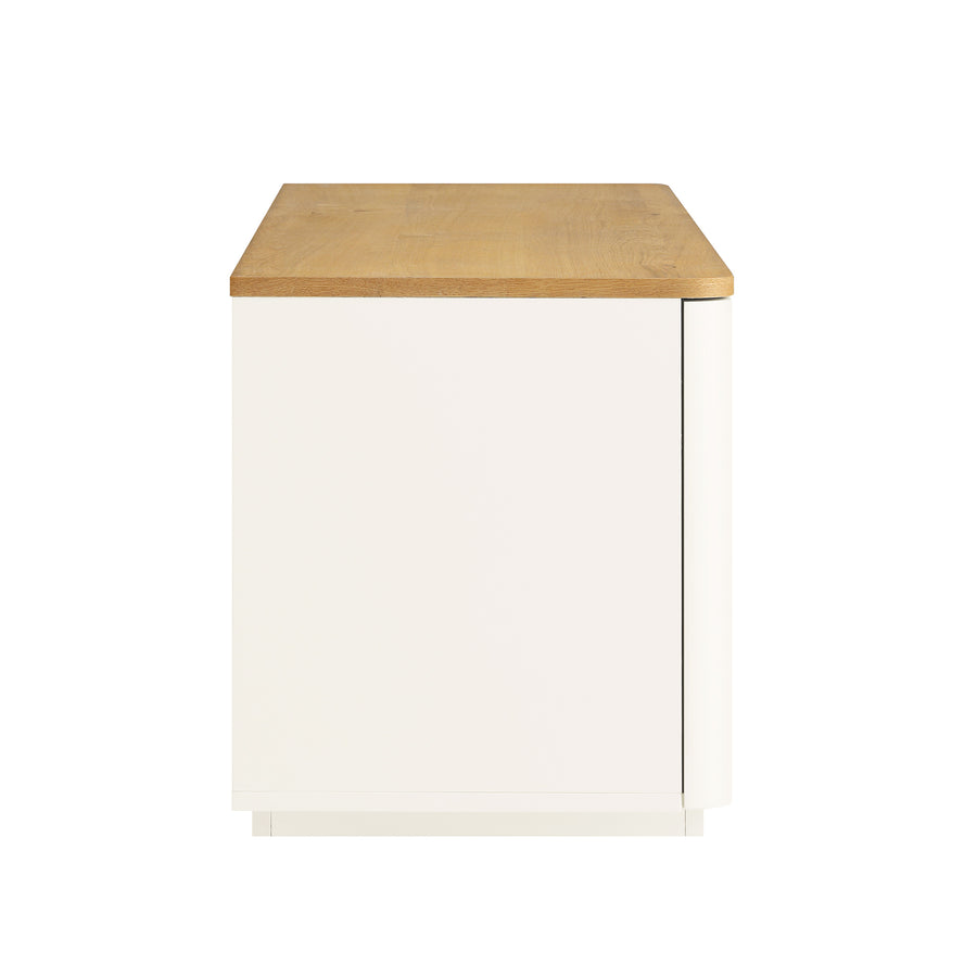 Agnes Curved Edge 150cm Wide TV Unit, Off White with Oak Top