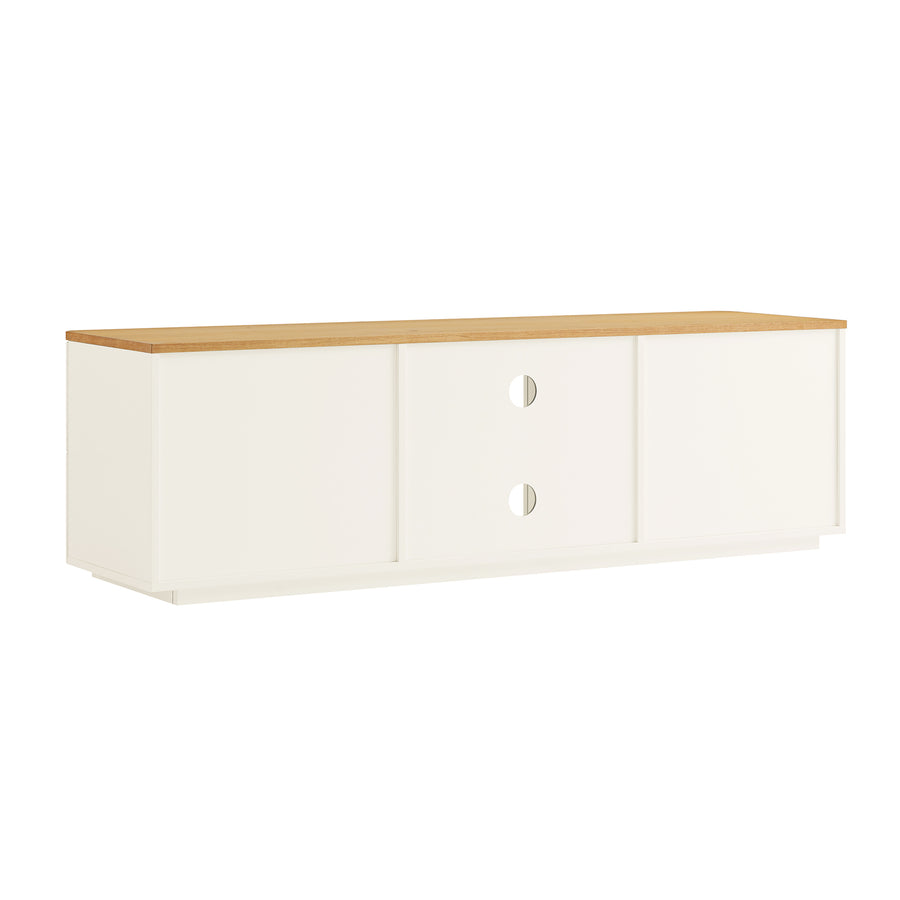Agnes Curved Edge 150cm Wide TV Unit, Off White with Oak Top