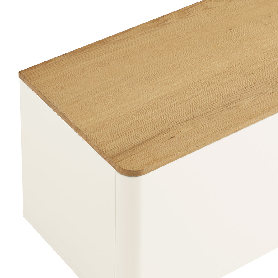 Agnes Curved Edge 150cm Wide TV Unit, Off White with Oak Top