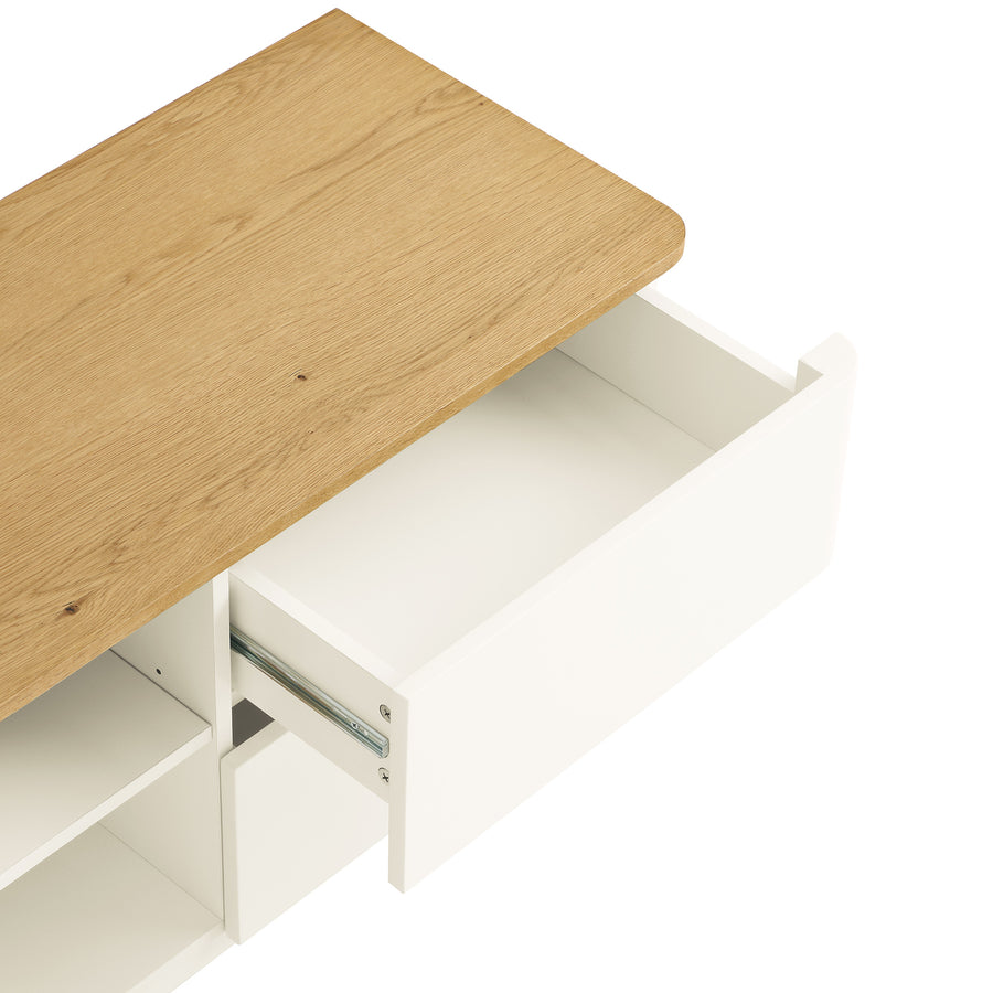 Agnes Curved Edge 150cm Wide TV Unit, Off White with Oak Top