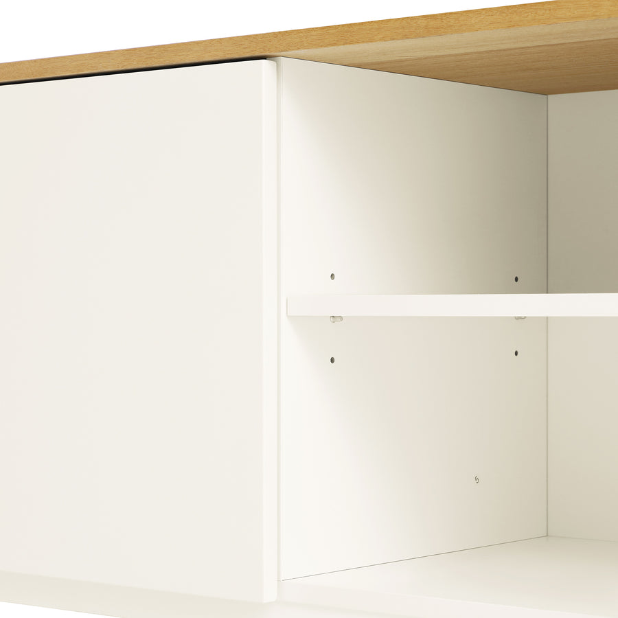 Agnes Curved Edge 150cm Wide TV Unit, Off White with Oak Top