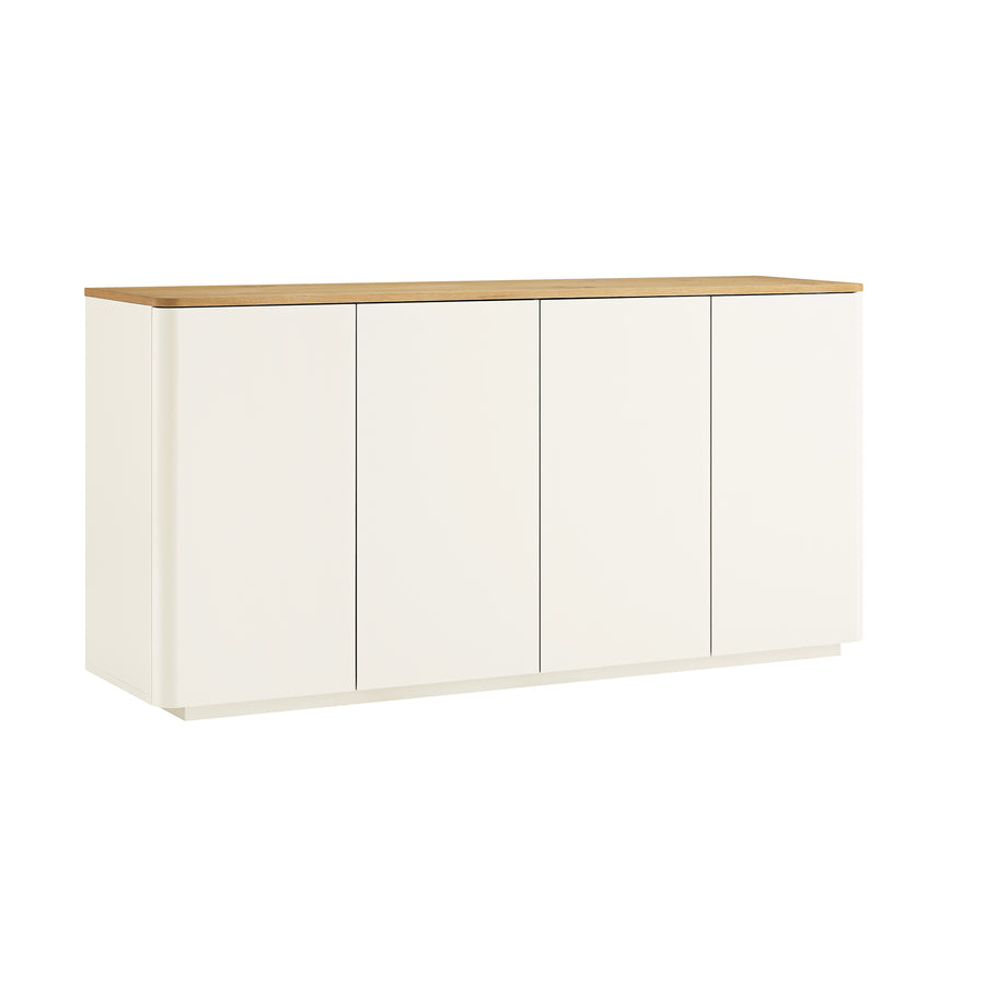 Agnes Curved Edge 150cm Wide Sideboard, Off White with Oak Top