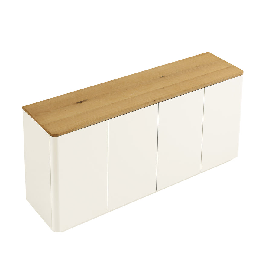 Agnes Curved Edge 150cm Wide Sideboard, Off White with Oak Top
