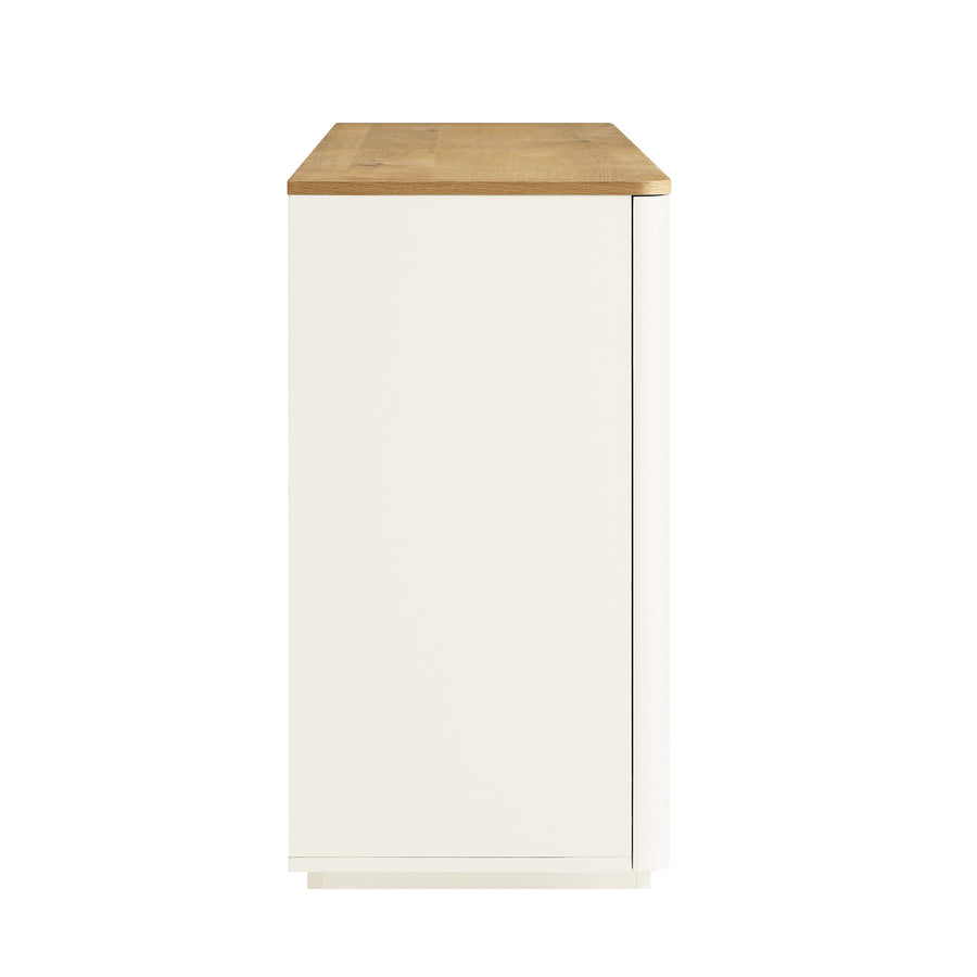 Agnes Curved Edge 150cm Wide Sideboard, Off White with Oak Top