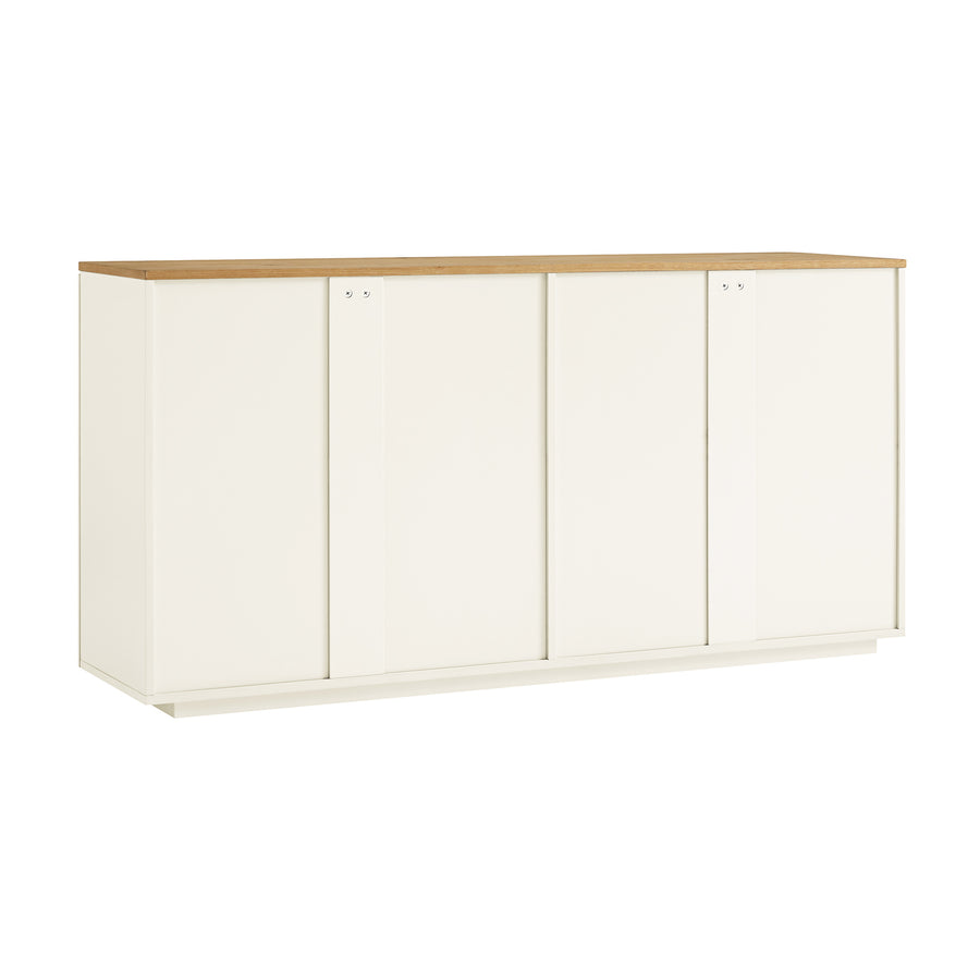 Agnes Curved Edge 150cm Wide Sideboard, Off White with Oak Top