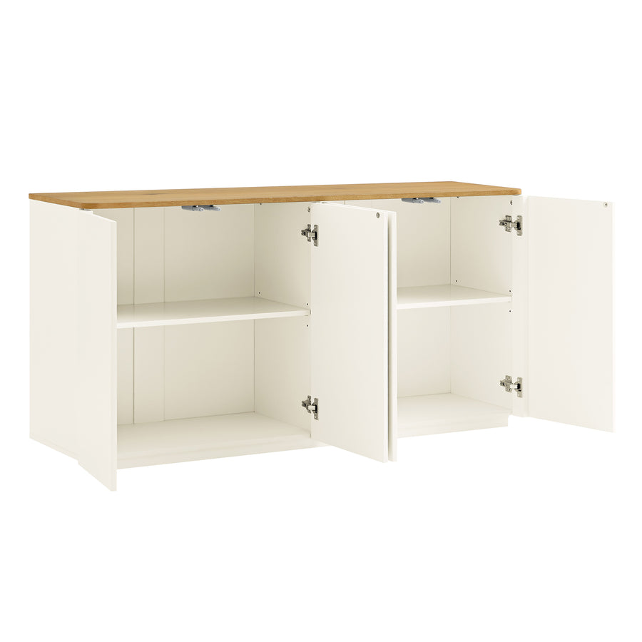 Agnes Curved Edge 150cm Wide Sideboard, Off White with Oak Top