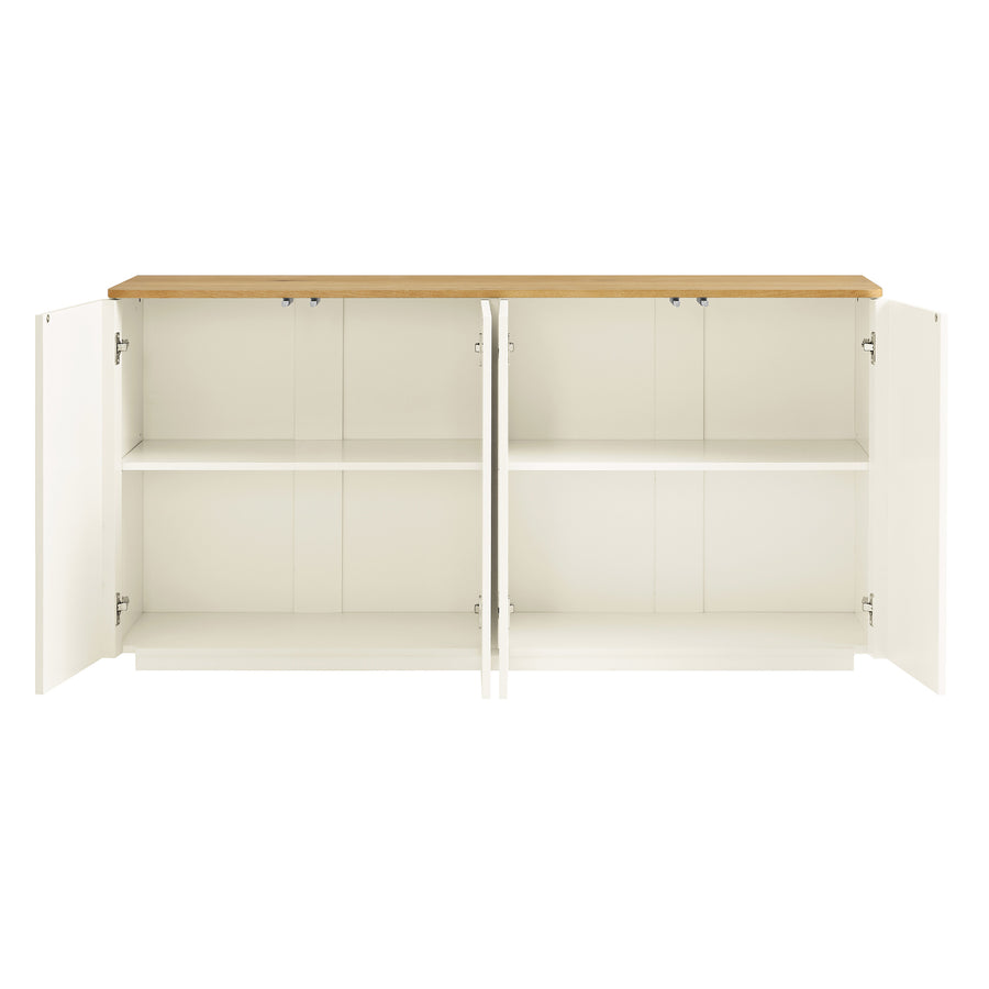 Agnes Curved Edge 150cm Wide Sideboard, Off White with Oak Top