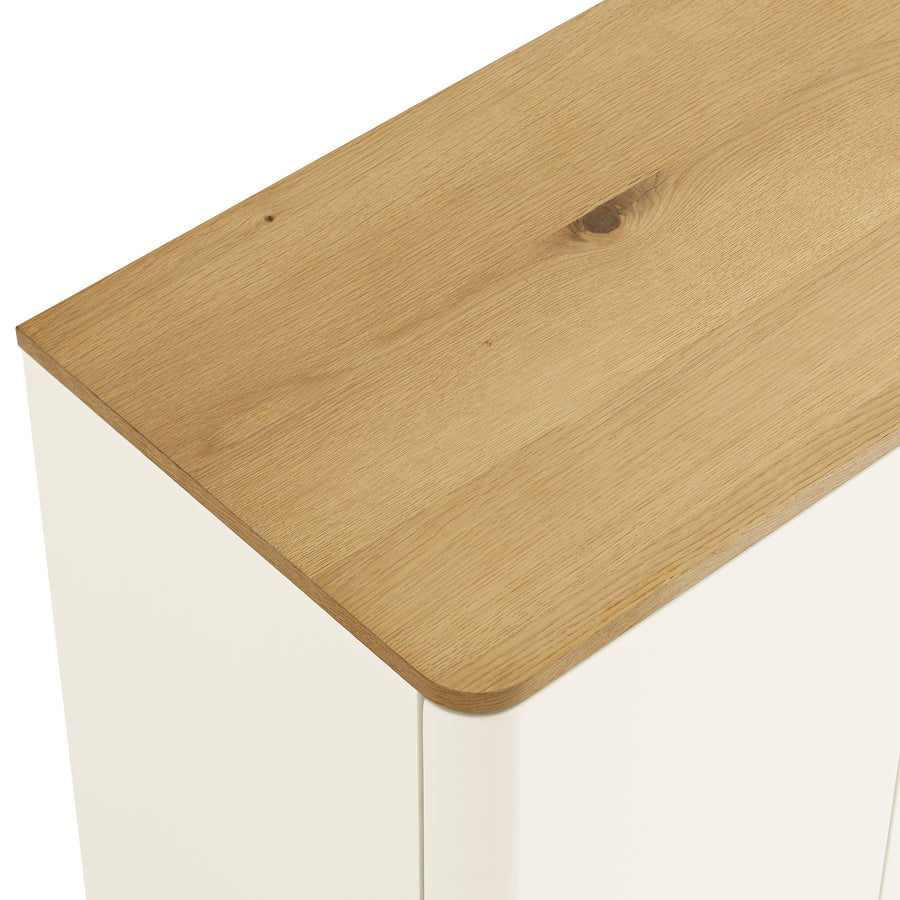 Agnes Curved Edge 150cm Wide Sideboard, Off White with Oak Top