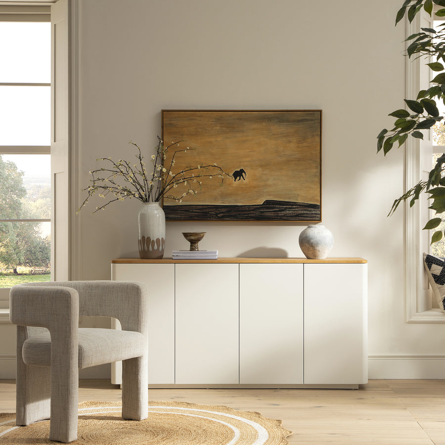 Agnes Curved Edge 150cm Wide Sideboard, Off White with Oak Top