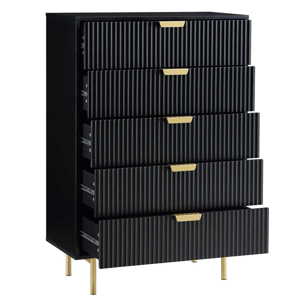 Richmond Ridged Chest of 5 Drawers, Matte Black