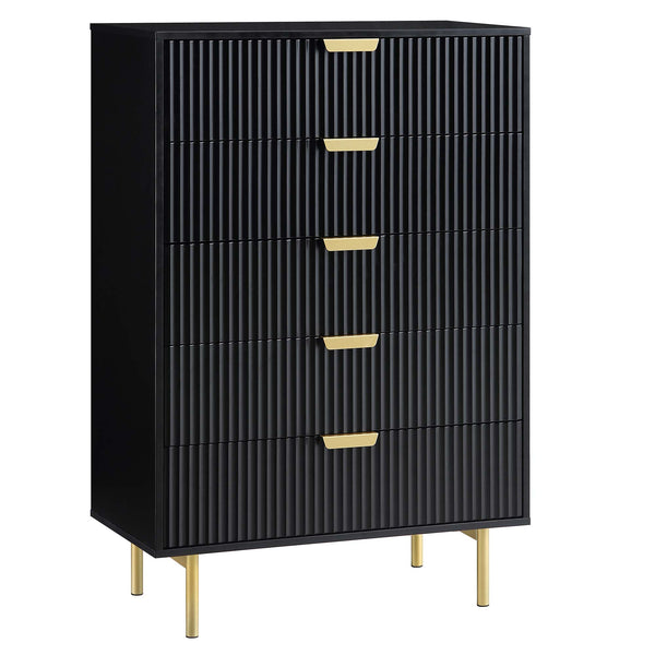 Richmond Ridged Chest of 5 Drawers, Matte Black