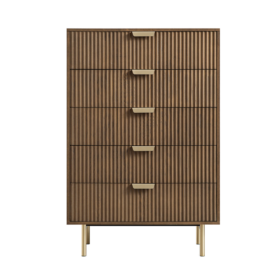 Richmond Ridged Chest of 5 Drawers, Dark Ash