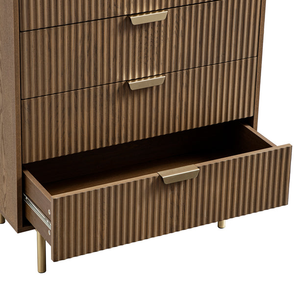 Richmond Ridged Chest of 5 Drawers, Dark Ash