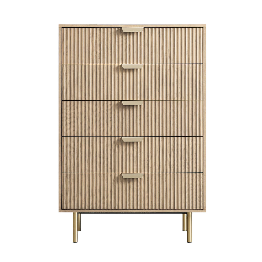 Richmond Ridged Chest of 5 Drawers, Light Ash
