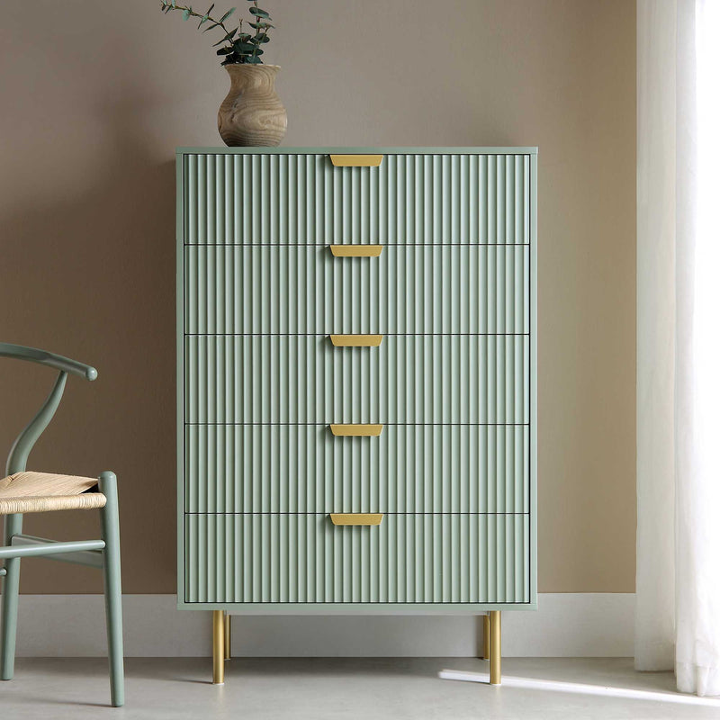 Richmond Ridged Chest of 5 Drawers, Matte Sage Green