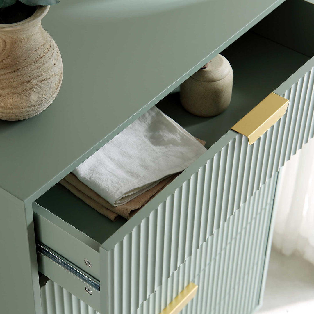 Richmond Ridged Chest of 5 Drawers, Matte Sage Green | daals