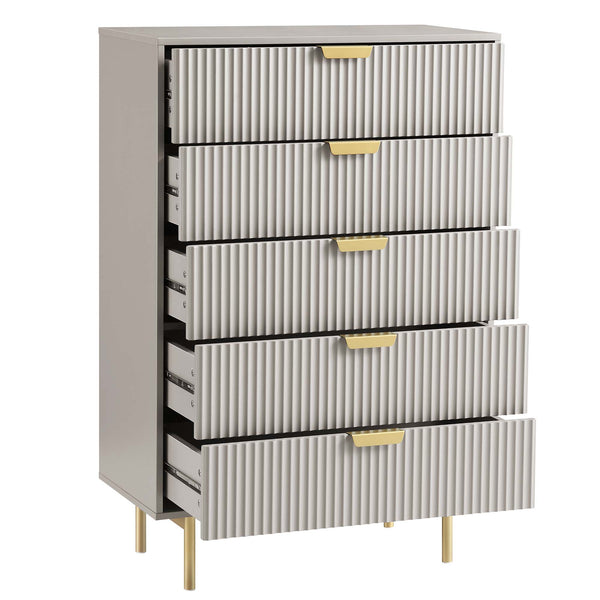 Richmond Ridged Chest of 5 Drawers, Matte Taupe